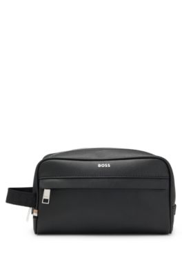 Washbag with polished silver hardware, Black