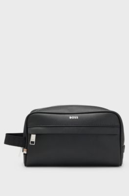 Washbag with polished silver hardware, Black