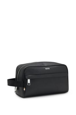 Washbag with polished silver hardware, Black