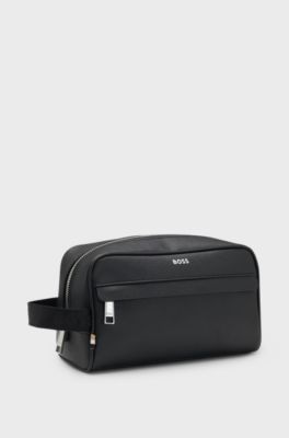 Washbag with polished silver hardware, Black