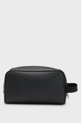 Washbag with polished silver hardware, Black