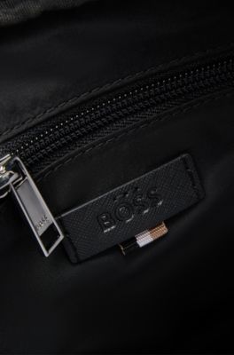 Washbag with polished silver hardware, Black