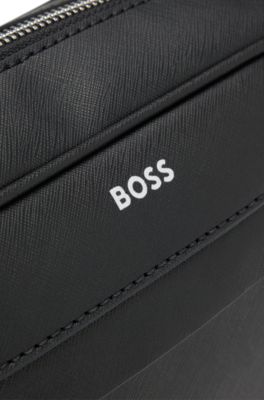 Washbag with polished silver hardware, Black