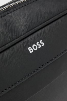 Washbag with polished silver hardware, Black