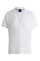 Linen-blend top with Johnny collar, White