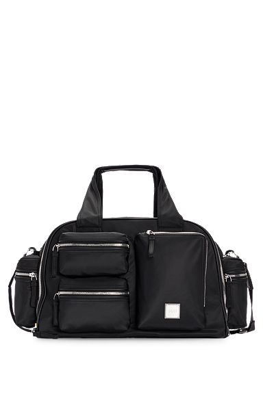 Bolsa de viaje con varios bolsillos y placa pulida con logo , Negro