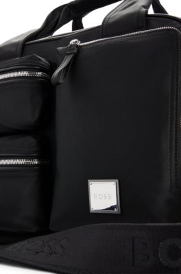 BOSS - Weekender mit mehreren Taschen und polierter Logo-Applikation