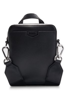 BOSS - Structured leather crossbody bag with logo lettering 