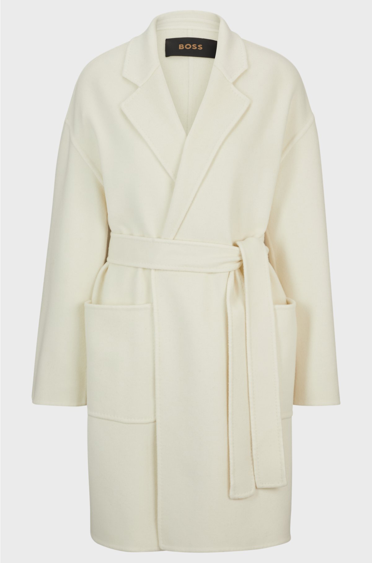 Belted coat in virgin wool and cashmere, White