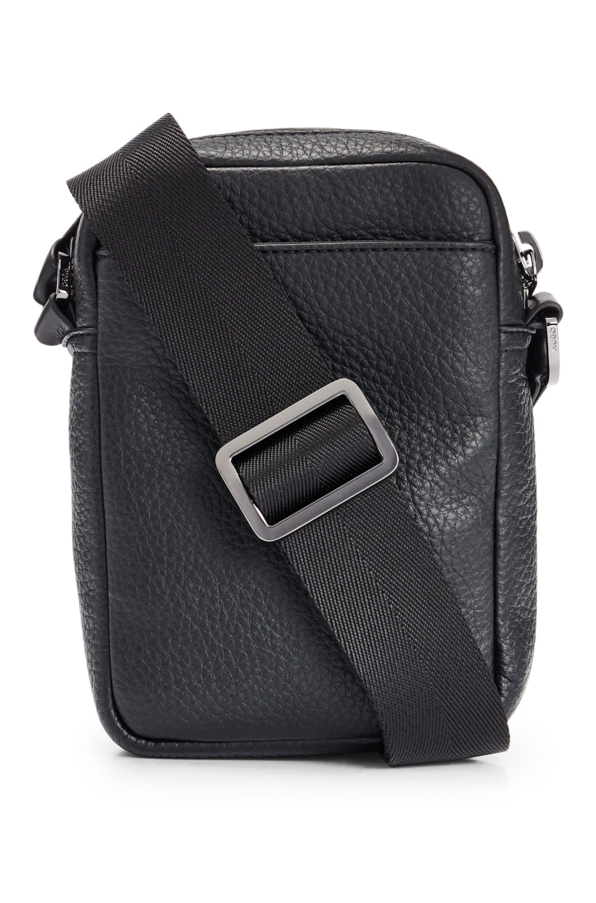 Faux-leather reporter bag with stacked logo, Black