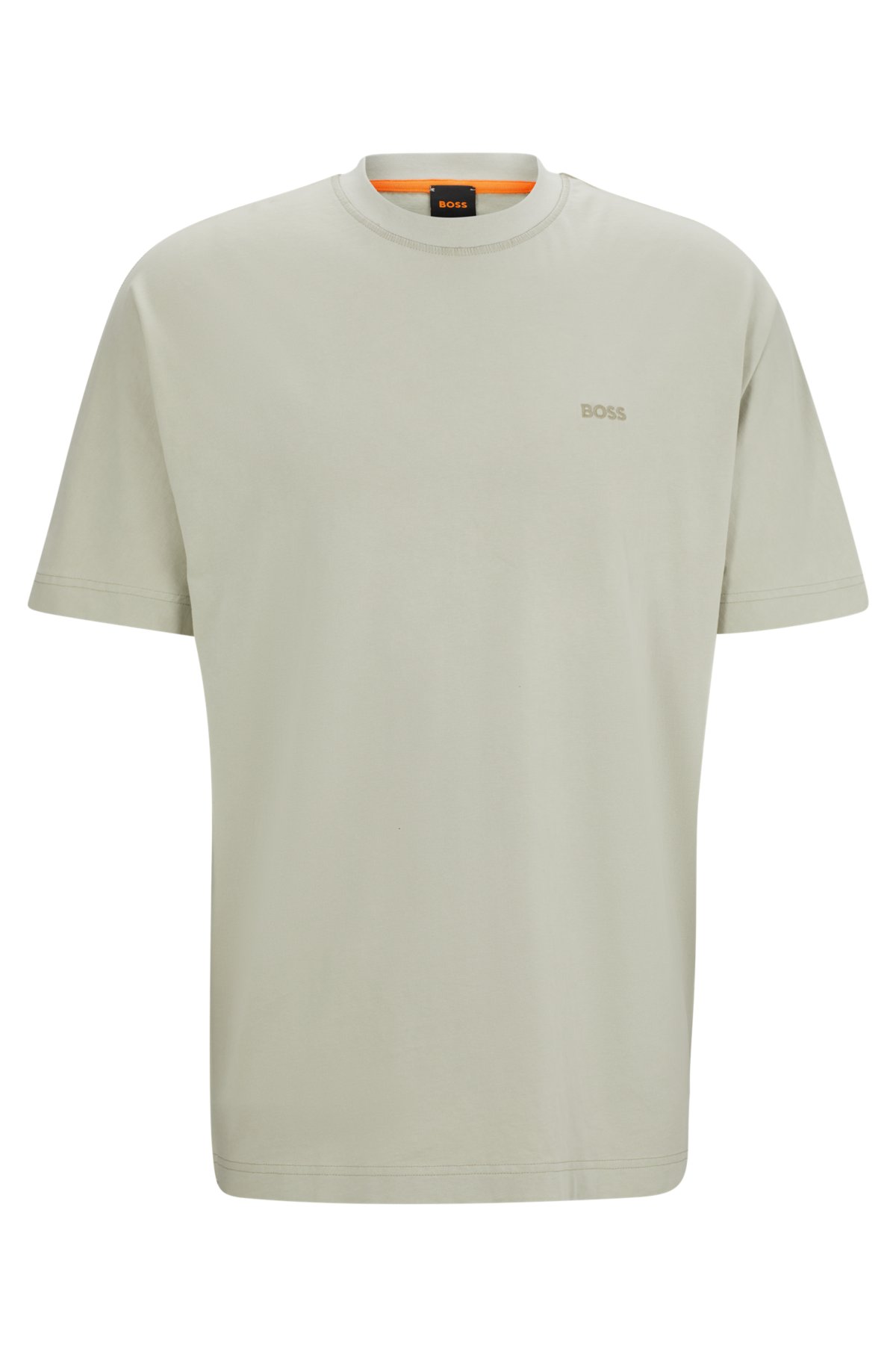 Relaxed-fit T-shirt in pure cotton with embroidered logo, Light Beige