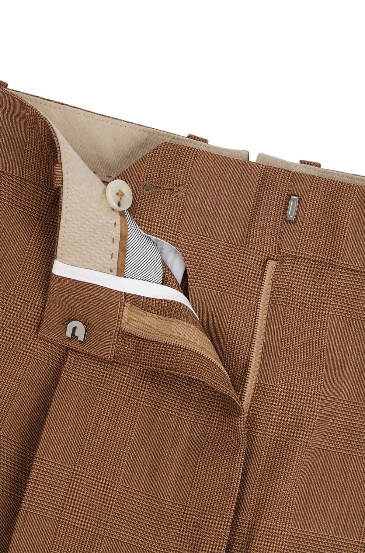 Regular-fit trousers in checked virgin wool and silk, Brown