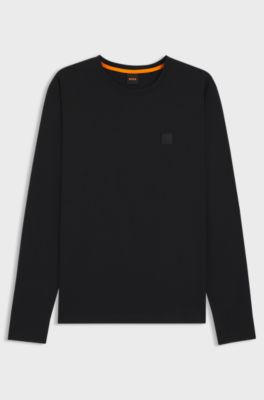 Long-sleeved T-shirt in cotton with logo patch, Black
