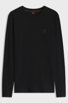Long-sleeved T-shirt in cotton with logo patch, Black