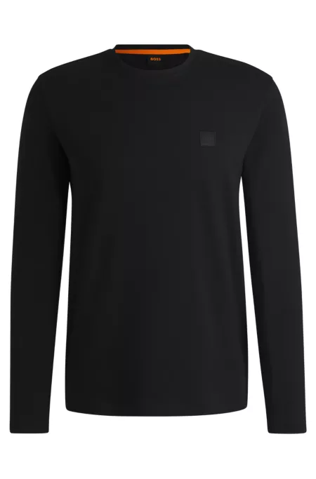 Long-sleeved T-shirt in cotton with woven logo patch