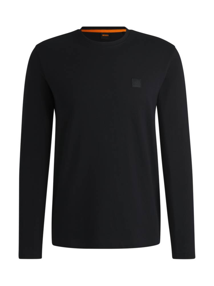 Artikel klicken und genauer betrachten! - Legeres BOSS Longsleeve mit tonalem Logo-Aufnäher. Das vielseitig kombinierbare Top mit gerader Passform ist aus mittelschwerem Gewebe gefertigt. | im Online Shop kaufen