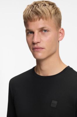 Maglia a maniche lunghe in cotone con patch con logo, Nero