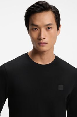 T-shirt &agrave; manches longues en coton avec &eacute;cusson &agrave; logo, Noir