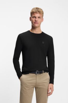 Long-sleeved T-shirt in cotton with logo patch, Black