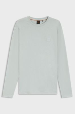 Long-sleeved T-shirt in cotton with logo patch, Light Grey
