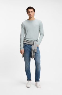 Long-sleeved T-shirt in cotton with logo patch, Light Grey