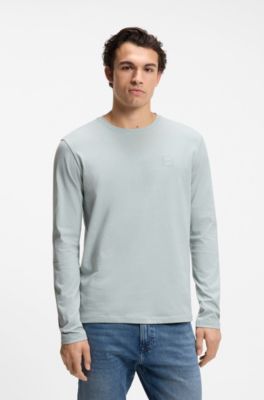 Long-sleeved T-shirt in cotton with logo patch, Light Grey