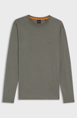 Long-sleeved T-shirt in cotton with logo patch, Grey