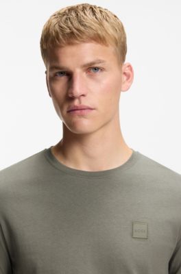 Cotton-jersey T-shirt with logo patch, Grey