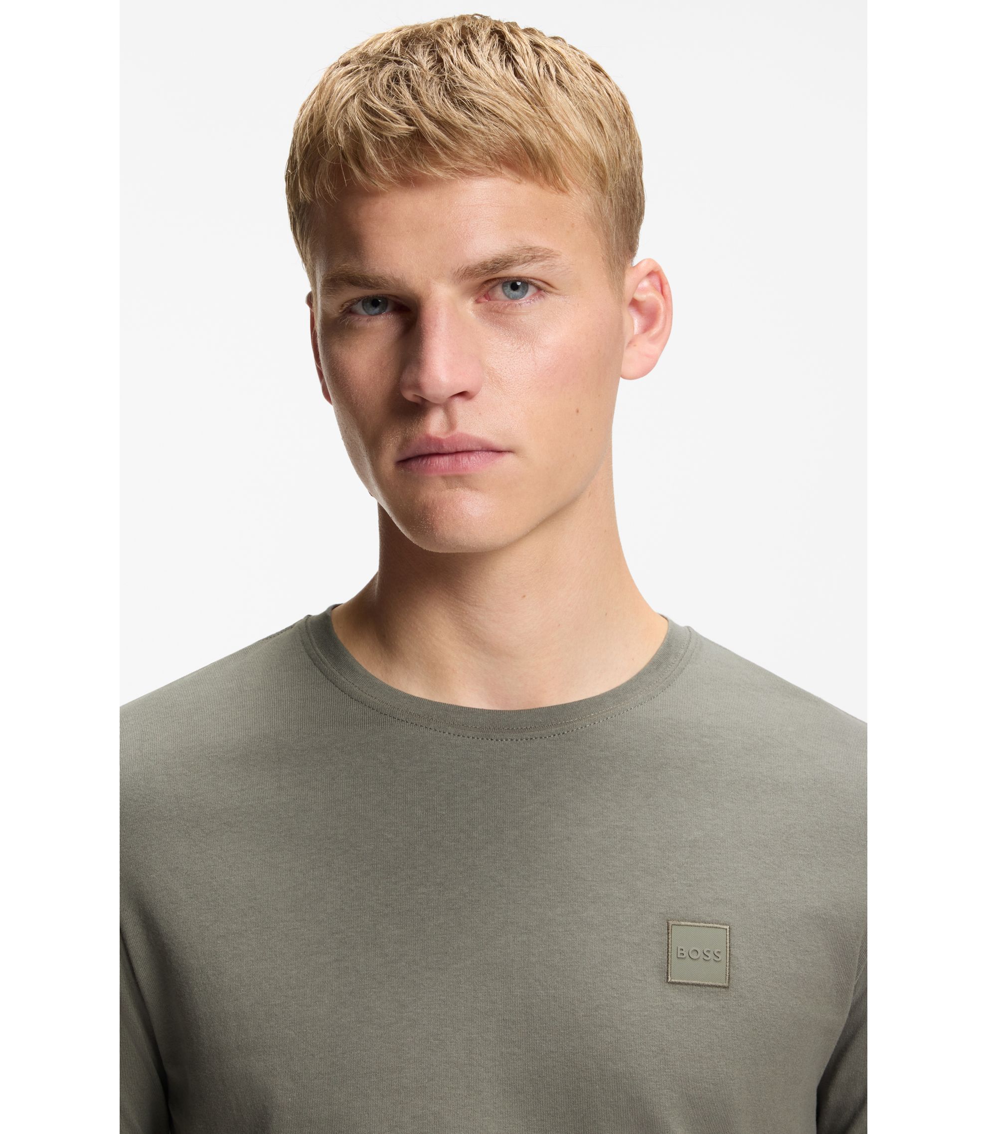 BOSS - ロングスリーブTシャツ コットン ロゴパッチ - グレー