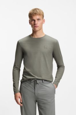 T-shirt &agrave; manches longues en coton avec &eacute;cusson &agrave; logo, Gris