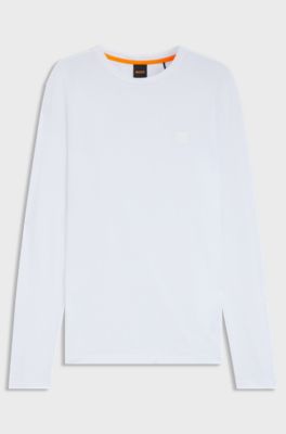 Maglia a maniche lunghe in cotone con patch con logo, Bianco