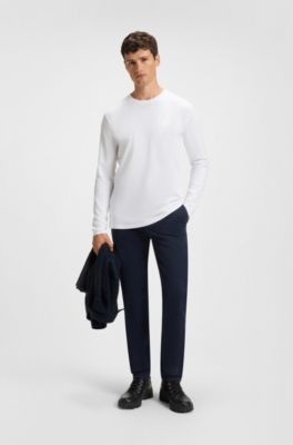 Long-sleeved T-shirt in cotton with logo patch, White