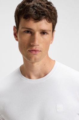 Camiseta de punto de algod&oacute;n con parche de logo, Blanco