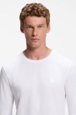 Long-sleeved T-shirt in cotton with logo patch, White