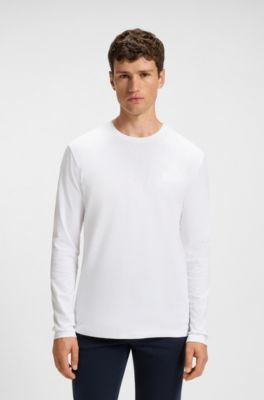 Long-sleeved cotton T-shirt with tonal patch, White
