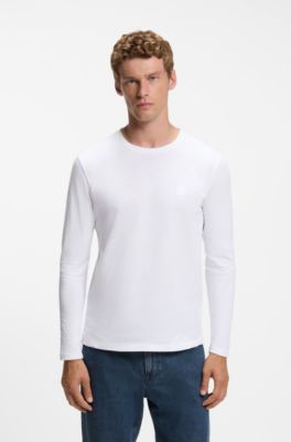 Long-sleeved T-shirt in cotton with logo patch, White