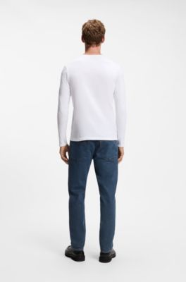 Long-sleeved T-shirt in cotton with logo patch, White