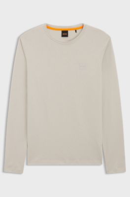Long-sleeved T-shirt in cotton with logo patch, Light Beige