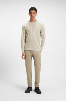Long-sleeved T-shirt in cotton with logo patch, Light Beige