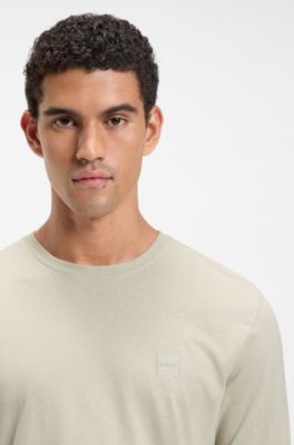 Long-sleeved T-shirt in cotton with logo patch, Light Beige