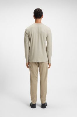 Long-sleeved T-shirt in cotton with logo patch, Light Beige