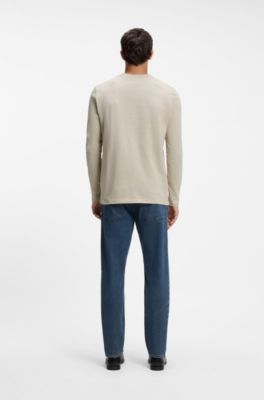 Long-sleeved T-shirt in cotton with logo patch, Light Beige