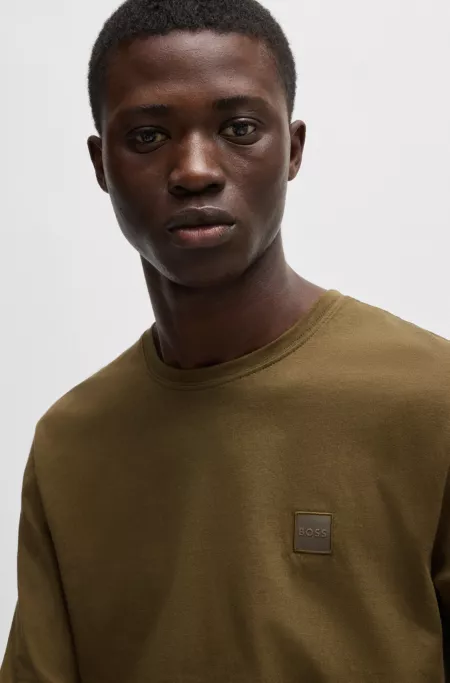 Long-sleeved T-shirt in cotton with woven logo patch