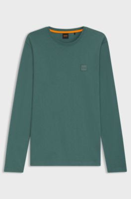 Long-sleeved T-shirt in cotton with logo patch, Green