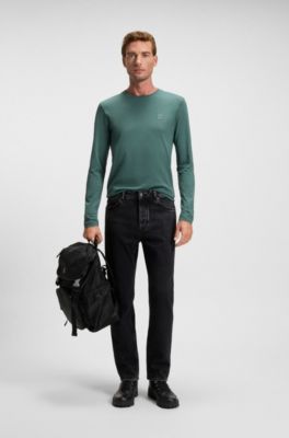 Long-sleeved T-shirt in cotton with logo patch, Green