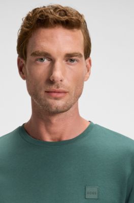 Long-sleeved cotton T-shirt with tonal patch, Green