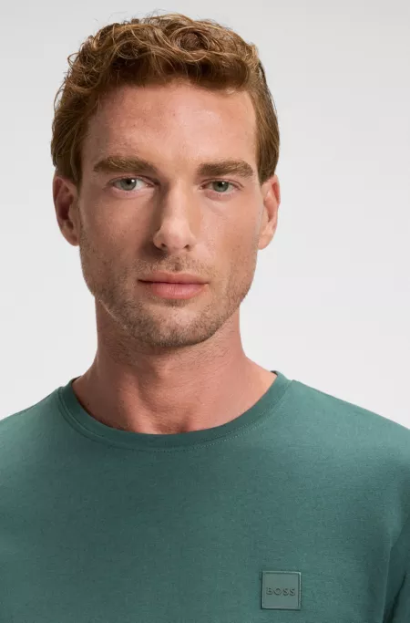 Long-sleeved T-shirt in cotton with woven logo patch