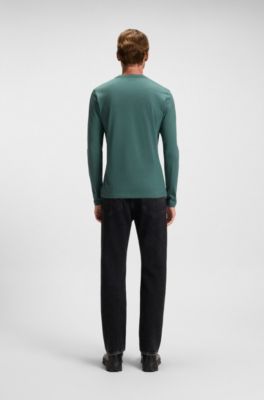 Longsleeve aus Baumwolle mit Logo-Patch, Gr&uuml;n