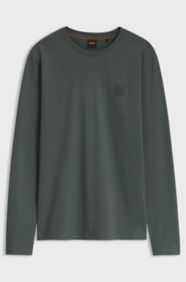 Long-sleeved T-shirt in cotton with logo patch, Dark Grey