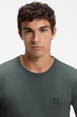 Long-sleeved T-shirt in cotton with logo patch, Dark Grey